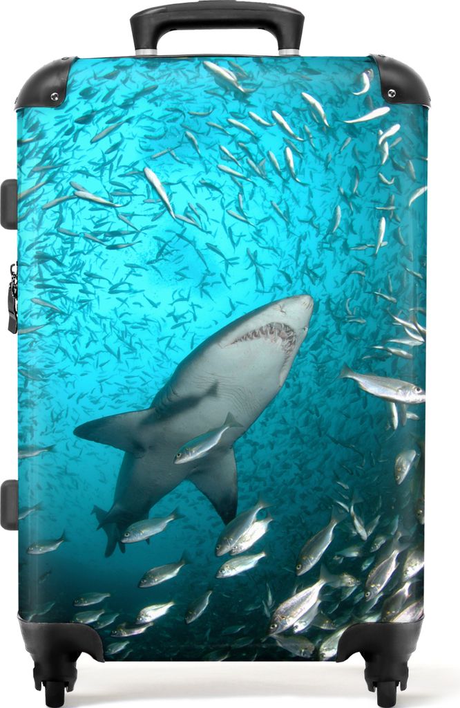 NoBoringSuitcases.com Großer Koffer - Meer - Hai - Fisch - Tiere - Jungen - Kombinationsschloss TSA - Hartschalen Trolley 4 Rollen - 72 liter - ...