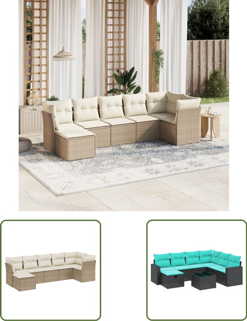 The Living Store 7-tlg. Garten-Sofagarnitur mit Kissen Beige Poly Rattan