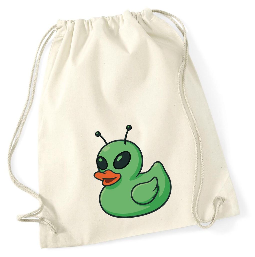 Huuraa Turnbeutel Quietscheente Alien Gummiente Ufo 12 Liter Natural Baumwolle Rucksack Geschenkidee