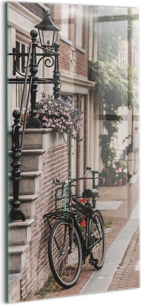 Designer Glasbild - Wandbild - Glas Bild - 70x140 cm - Fahrrad In Der Stadt