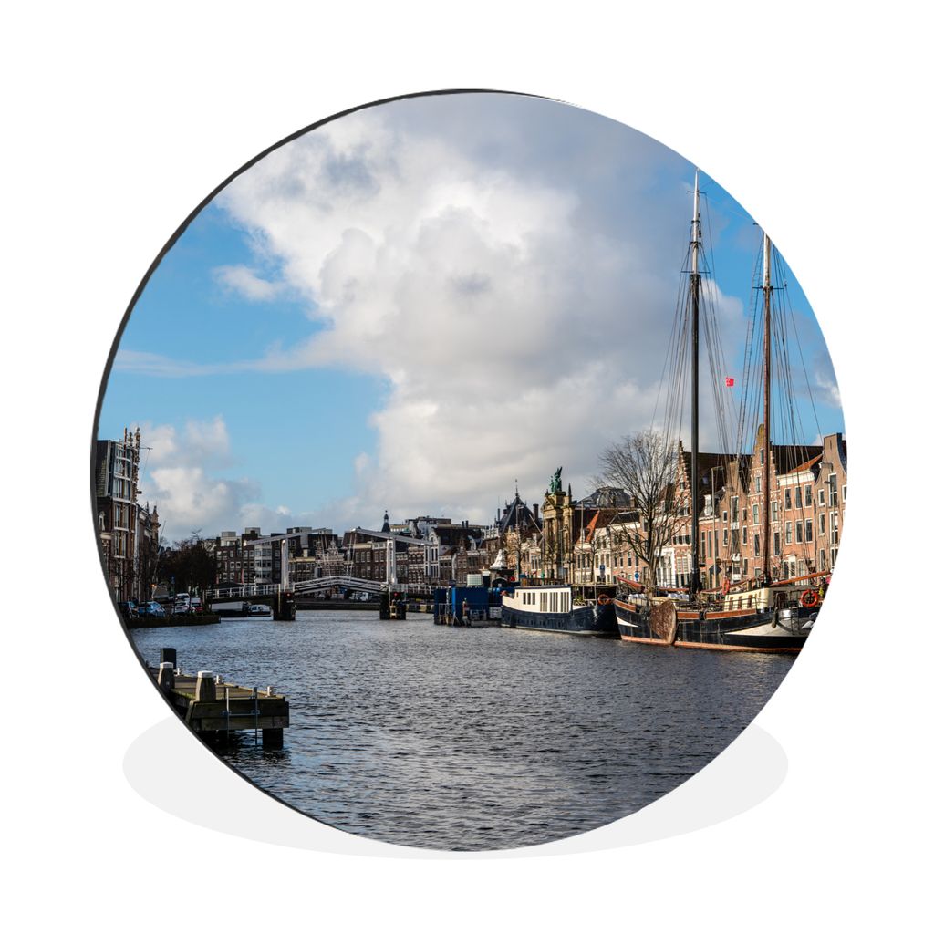 MuchoWow Aluminium Wandkreis Brücke - Haarlem - Zentrum Ø 90 cm Wanddeko Modern Wohnzimmer - Mauerkreis - Wandbilder - Runde Bild - Bild aus Al...
