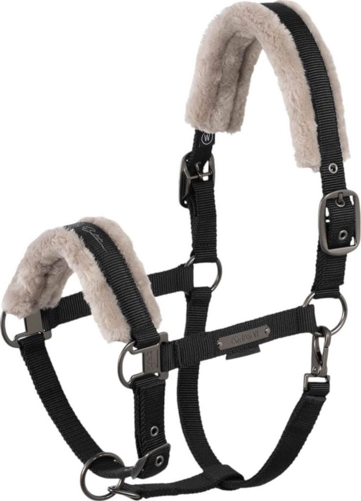Eskadron Platinum Halfter " DOUBLE PIN FAUX FUR " , Stallhalfter Größe - Warmblut Farbe - black