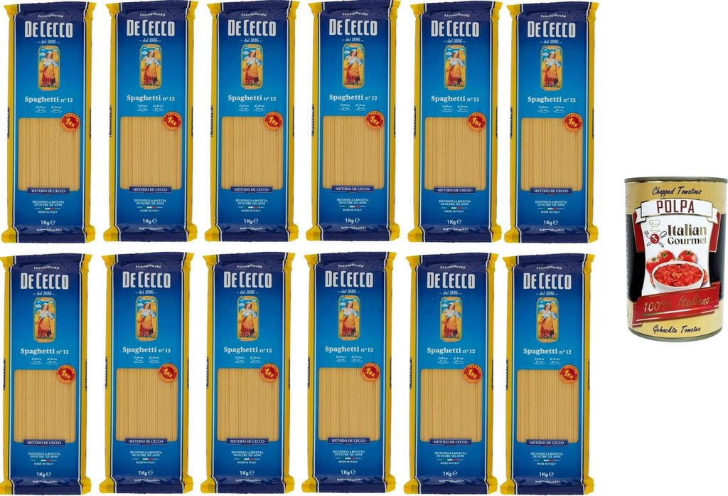 De Cecco Spaghetti Pasta di Semola di grano duro Food Service Spaghetti Hartweizengrieß Pasta Food Service 12x1kg + Italian gourmet polpa 400g