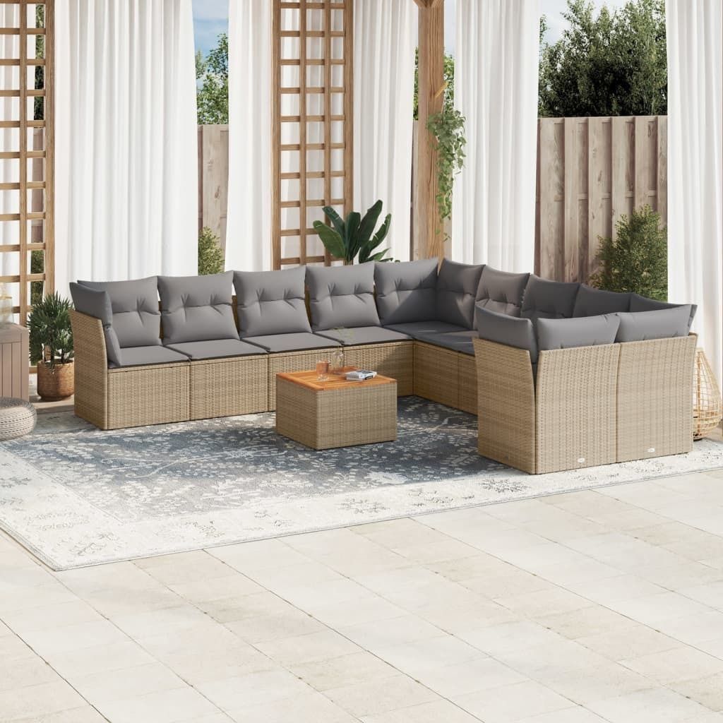 Ankonbej 11-tlg. Garten-Sofagarnitur mit Kissen Beige Poly Rattan