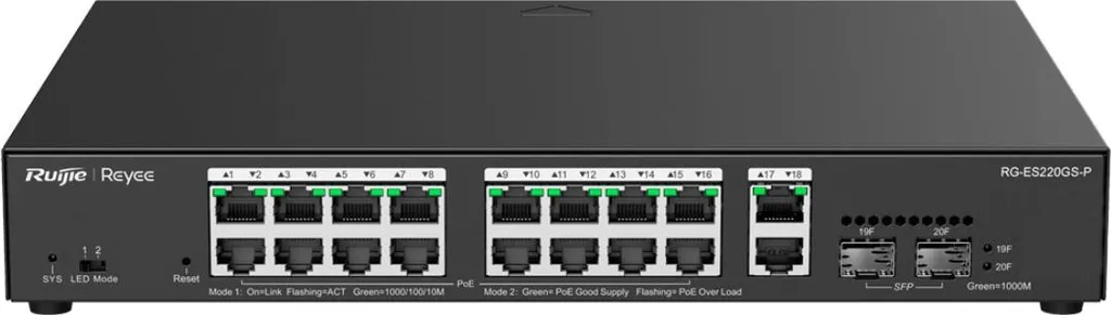 Commutateur PoE 16 Ports Reyee Gigabit avec Cloud Intégré et Uplink SFP