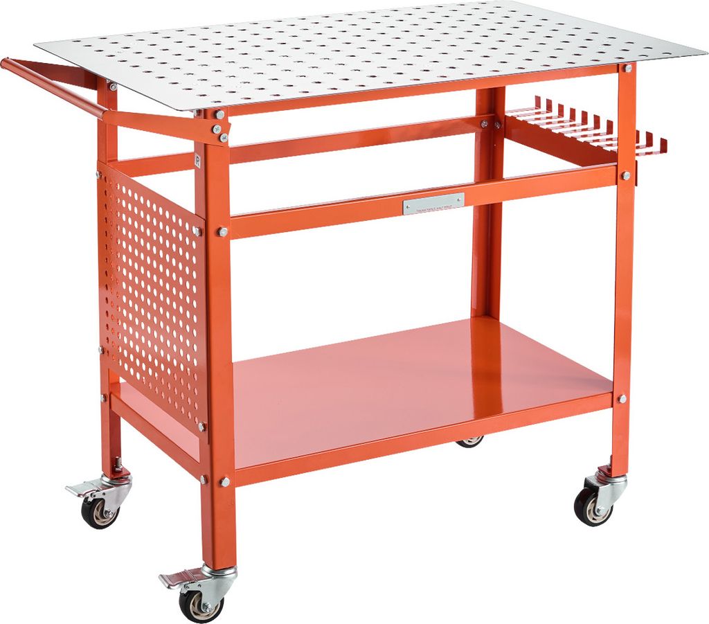 SucceBuy-Schweißtisch, 40 x 24 Zoll, 800 Pfund Tragkraft, beweglich mit 4 Rädern, doppellagige Lagerung, Vorrichtungslöcher für vielseitige Sch...