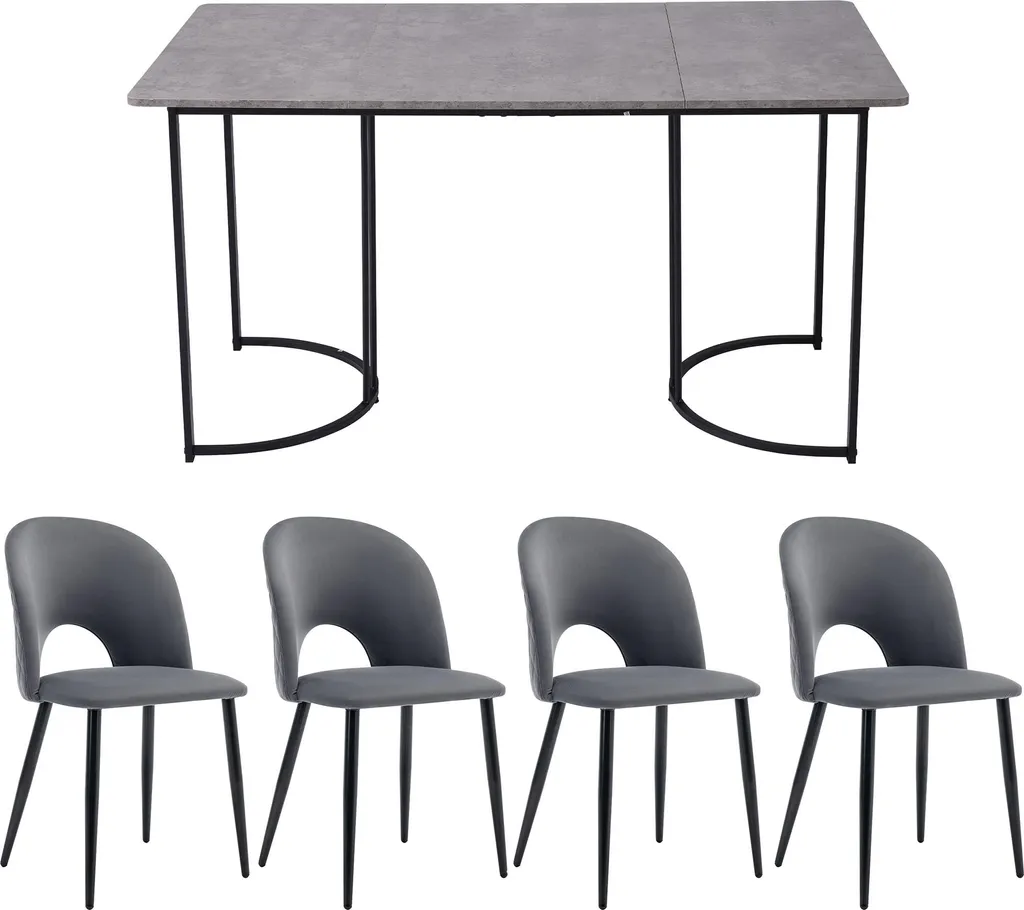 Fortuna Lai Ensemble Table 140x80 cm et 4 Chaises Velours Gris Moderne - 4
