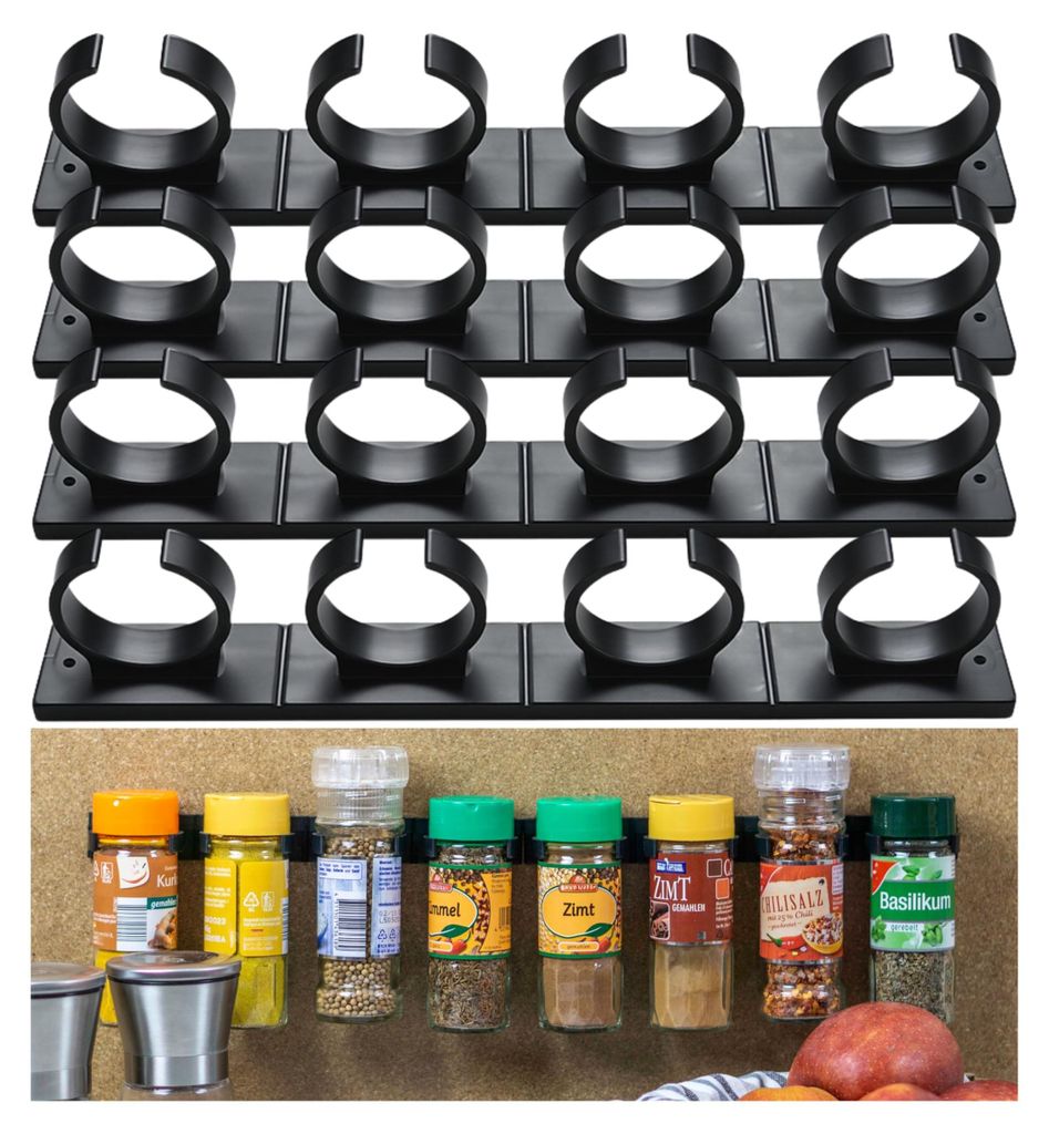 Selbstklebender Gewürzorganizer für bis zu 16 Gewürzgläser, schwarz, für Gewürzstreuer mit einem Durchmesser von 33-45 mm und einem maximalen...
