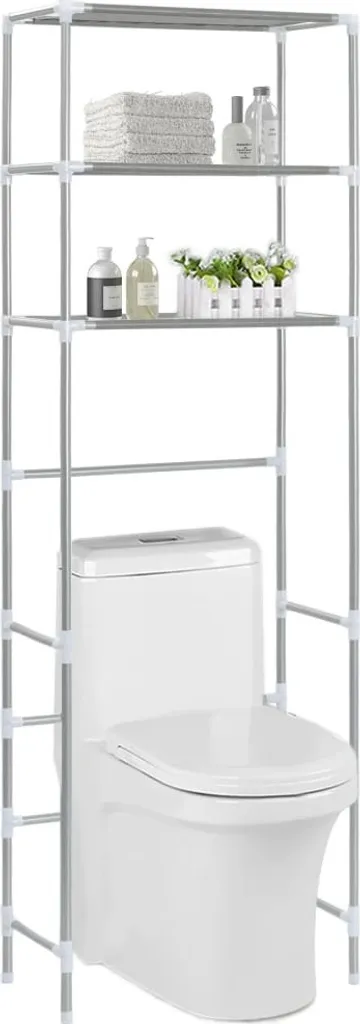 Rangement WC pour Petite Salle de Bain Argenté 3 Étages sans Perçage