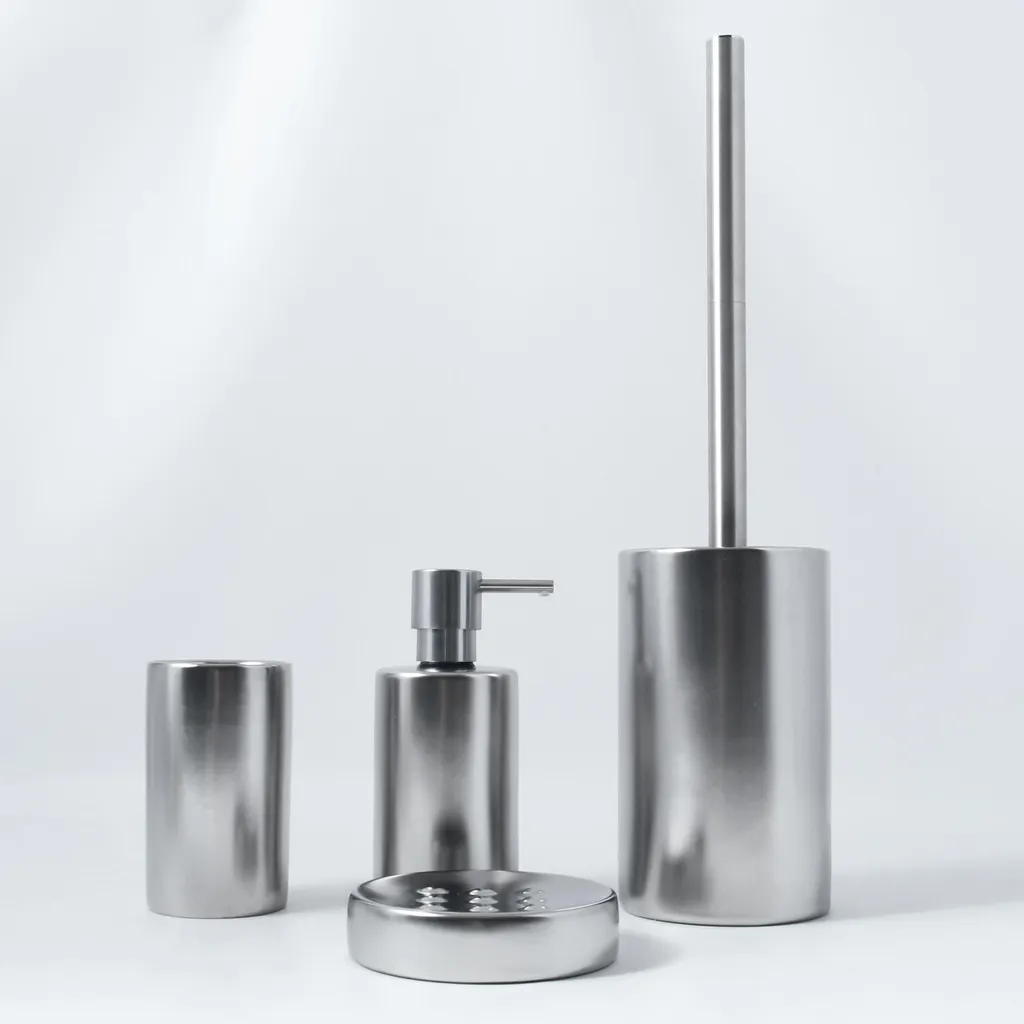 Dispenser di sapone Spirella "Tube" | con pompa in acciaio inox | dispenser di sapone liquido | porcellana | 300ml | durevole e robusto | argento opaco