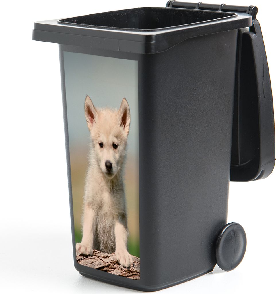 MuchoWow Mülltonnenaufkleber Wolf - Kind - Holz 38x80 cm - Behälteraufkleber - Mülleimer-Aufkleber - Container-Aufkleber