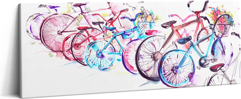 Bunte Stadtfahrräder – Leinwandbild Wandbild – 125x50 cm – Leinwandbilder – Wandbilder – Schlafzimmer – Flur