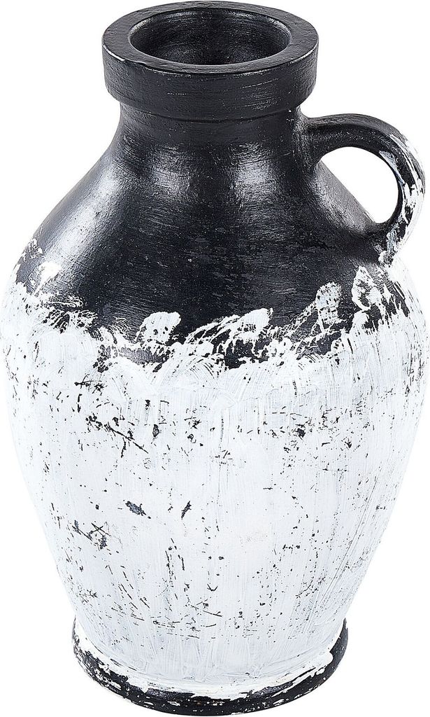 BELIANI Dekorative Vase weiß und schwarz aus Terrakotta 33 cm handgefertigt bemalt Retro Vintage inspiriertes Design