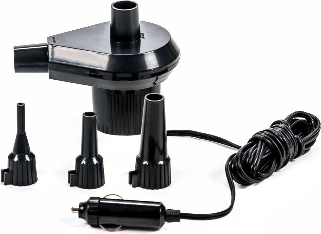 Luftpumpe von ALL Ride, Zigerettenanzünder-Stecker, aufblasbares Spielzeug, Planschbecken, Luftmatratze, Gästebett, Kabel 3 m, 3 Adapter, 12V