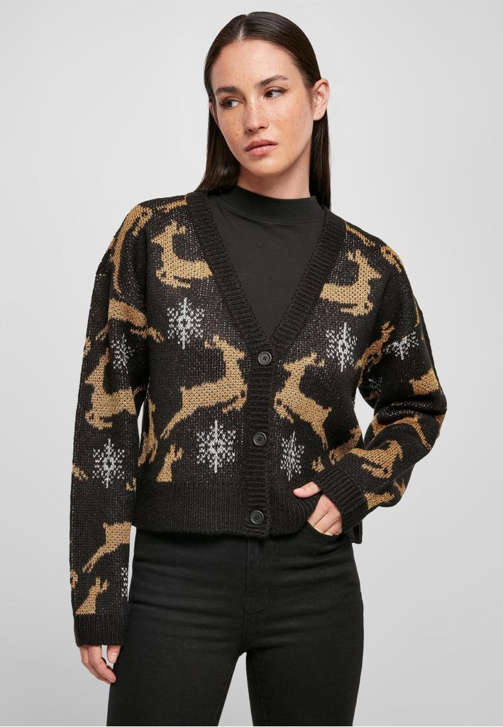 TB4558 - Ladies Short Oversized Christmas Cardigan black/gold 5XL