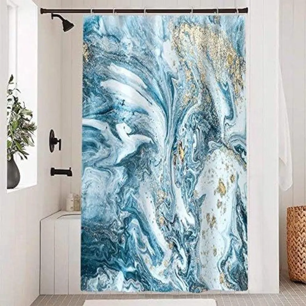 Rideau de douche pour baignoire bleu tissu 180x180 cm lavable en machine