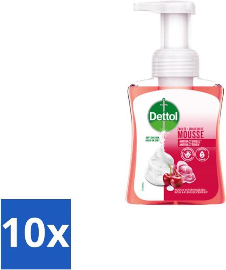 Dettol - Schaum-Handseife - Rosen & Kirschblüte - Weiche Mousse - 250 ml - Vorteilspack - 10 Stücke