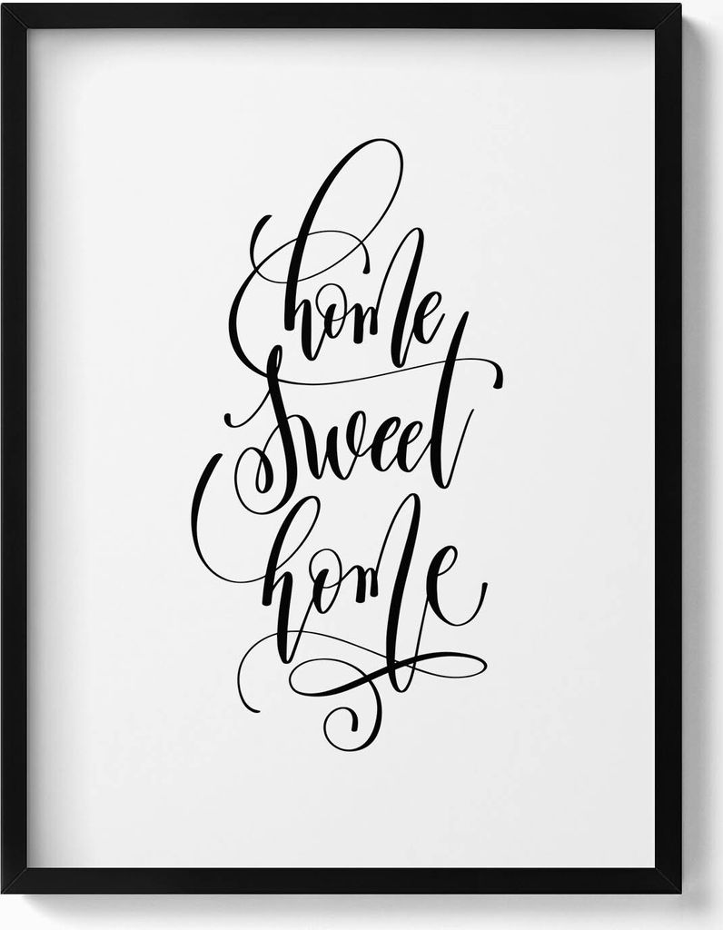 Dekoratives Schild für Wohnung „Home sweet home“– Wandbild mit Rahmen – Gerahmtes Bild – Wanddekoration – 60x80 cm – Schwarz Rahmen