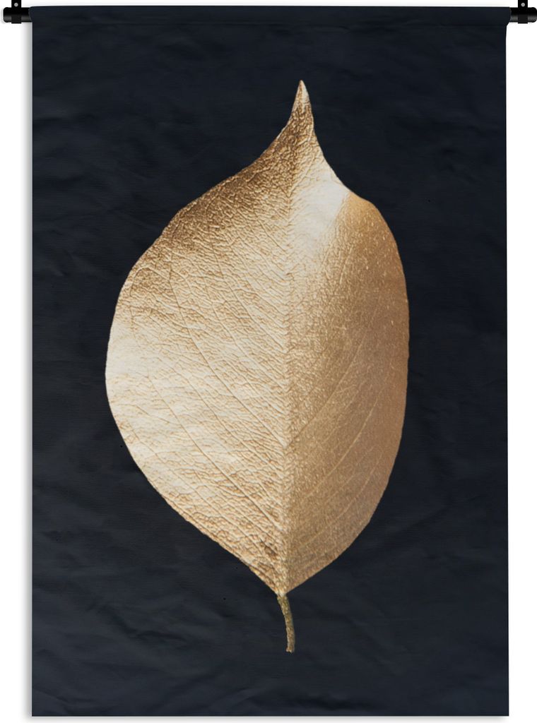 MuchoWow Wandteppich Wandbehang Blätter - Gold - Schwarz - Pflanzen - Luxus 60x90 cm Tapisserie Dekoration Wandtuch - Foto-Teppich - Abwaschbar