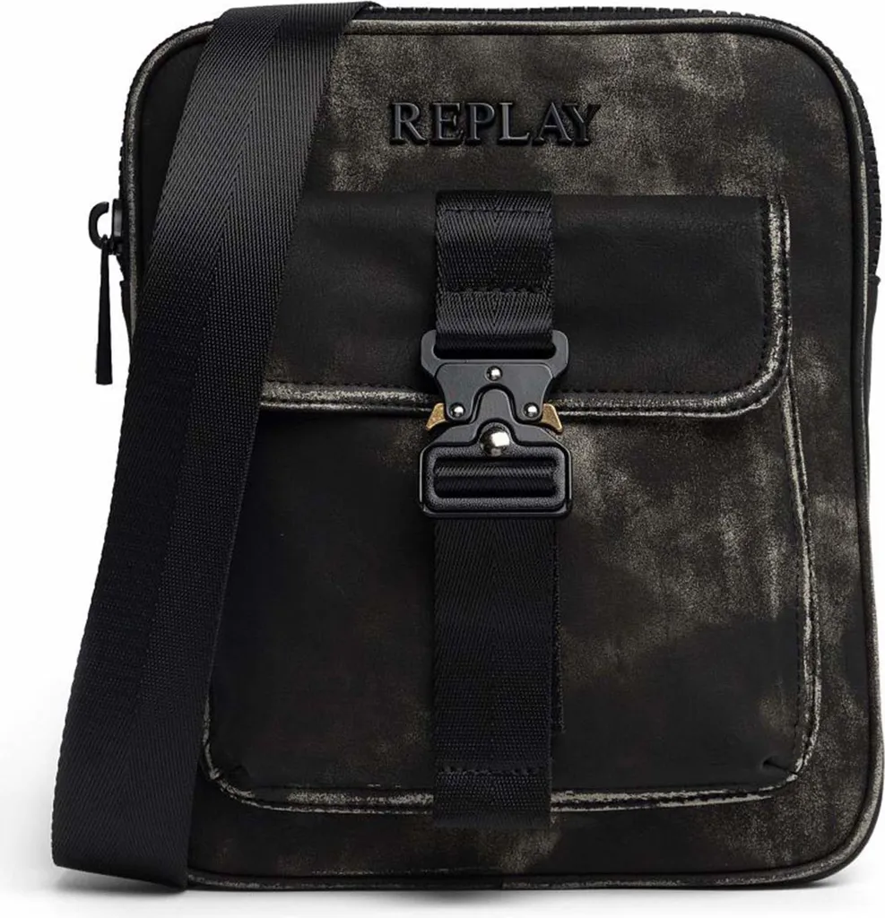 REPLAY Borsa Tracolla Washed Black - Look Denim Nero Iconico