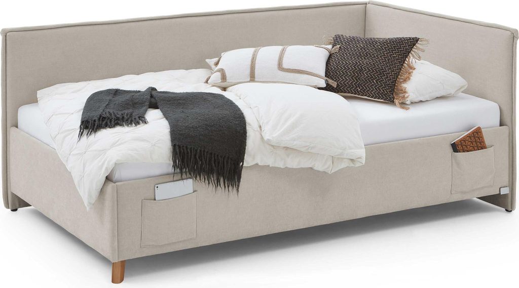 Kofferbett Ollie | Mit Rückenlehne | 90 x 200 cm | Beige Design