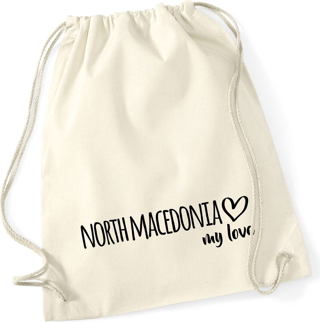 Huuraa Turnbeutel North Macedonia my love 12 Liter Natural Baumwolle Rucksack Geschenkidee
