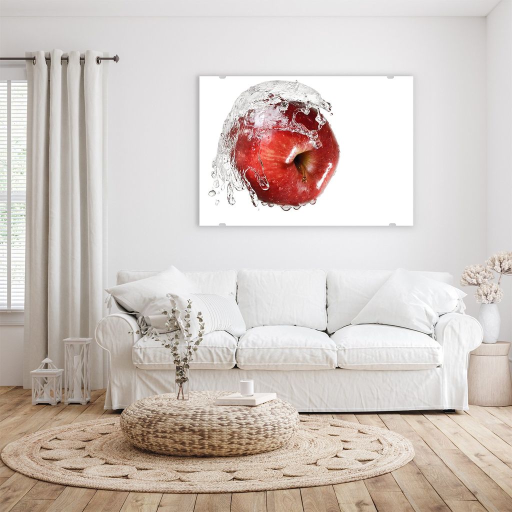 Glasbild Wandbild Apfel in Wasserwelle 100x70cm in XXL für Wohnzimmer, Schlafzimmer, Badezimmer, Flur