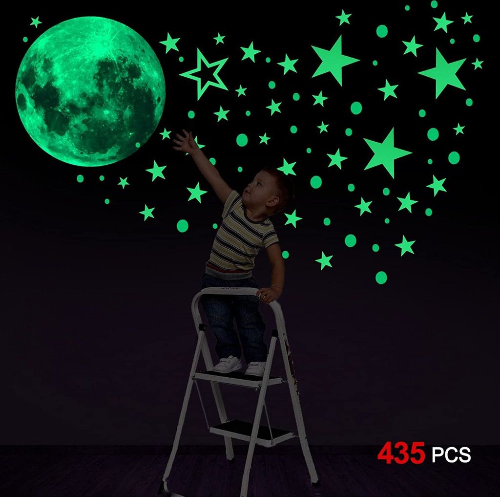 Leuchtsticker Wandtattoo, 435pcs Leuchtsterne Punkten und Mond Wandsticker Wandaufkleber DIY für Schlafzimmer Jungen Mädchen Kinderzimmer