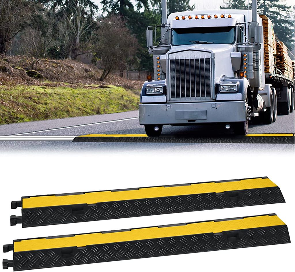 YARDIN Kabelschutzmatte Boden Kabelbrücke Boden-Kabelkanal Gummi100×24×5CM mit Modularem Design für Parkplätze, Lagerhäuser, Schwarz/Gelb