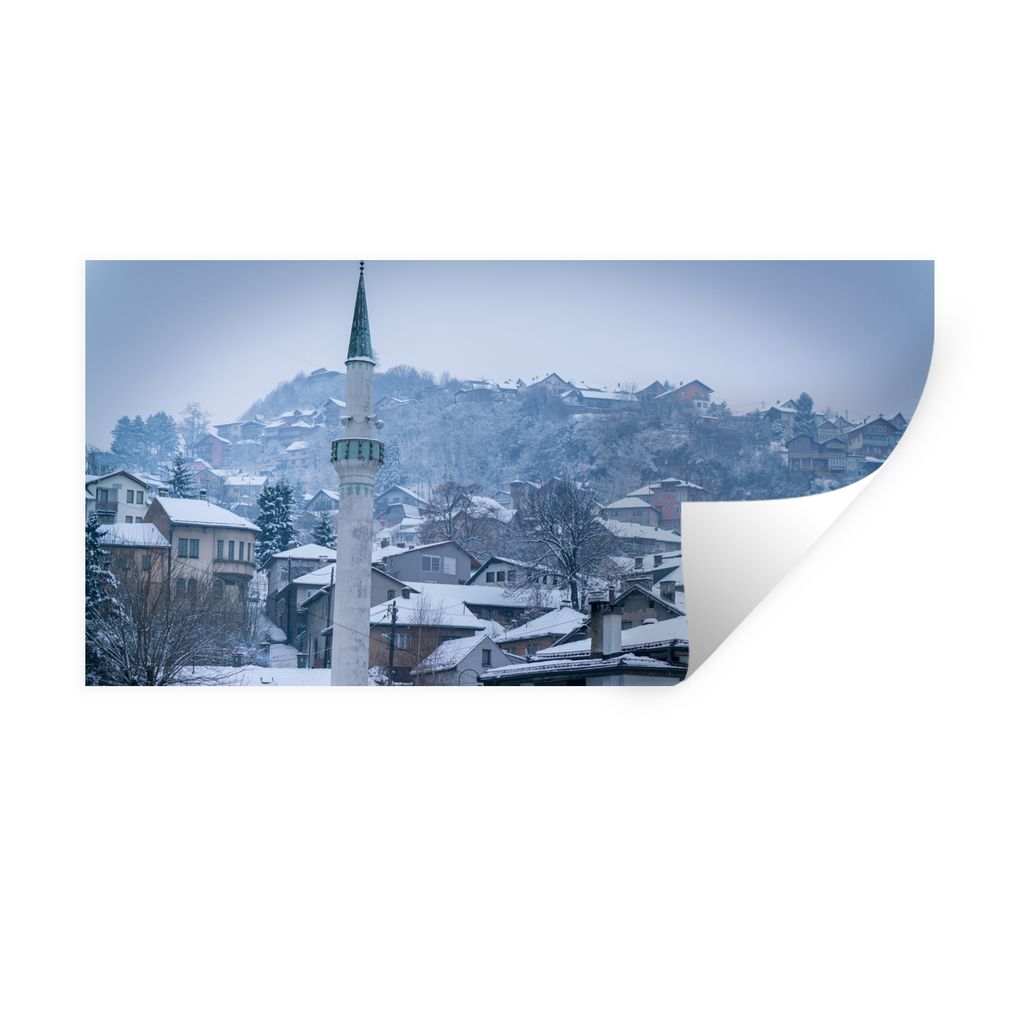 MuchoWow Wandtattoo Wandsticker Wandaufkleber Winterliche Skyline von Sarajevo in Bosnien und Herzegowina 120x60 cm Selbstklebend und Repositioni...