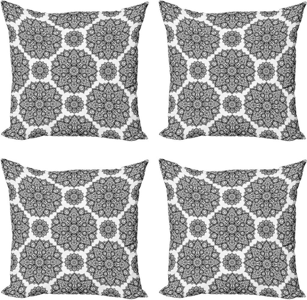 ABAKUHAUS Mandala Kissenbezug Set (4 Stück), Oriental Mandala-Entwurf, Moderner Doppelseitiger Digitaldruck, 45 cm x 45 cm, Schwarz und weiß
