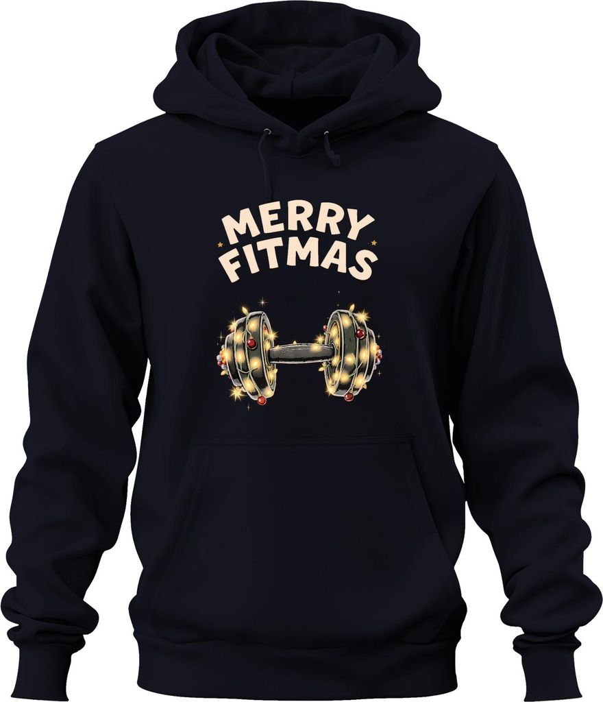 Merry Fitmas Hantel Fitness Weihnachten Geschenk Lustig Uni Hoodie Kapuzenpullover, Navy, M