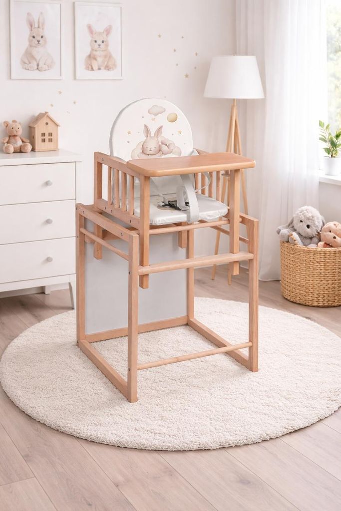 Kinderhochstuhl Holz 2in1 – Baby Hochstuhl mit Tisch – Produktbild 