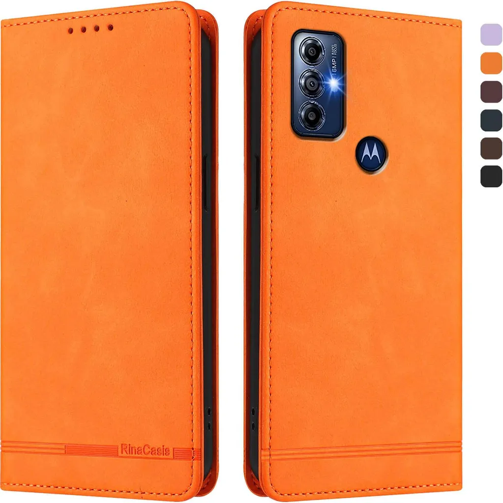 Custodia per Motorola G Pure/Moto G Play 2023, custodia flip in Finto cuoio retrò con supporto e slot per schede Arancione