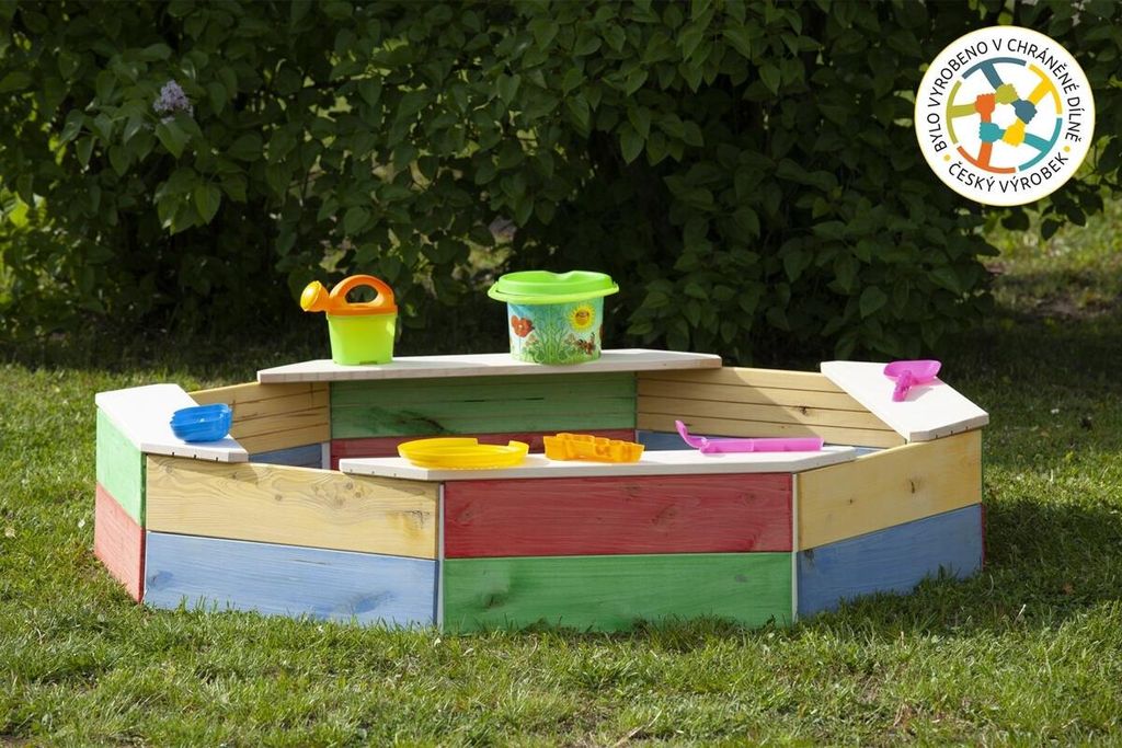 MARIMEX T-Wood Holzsandkasten achteckig 130 x 130 cm - bunt 11640198
