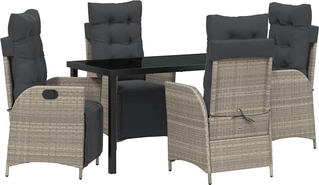 (Robust Möbel) Garten Essgruppe - elegantes Design - Sitzgruppe/Tisch+ Stuhl - mit Kissen 5 pcs Hellgrau Poly-Rattan - Terassenmöbel DEMöbel...