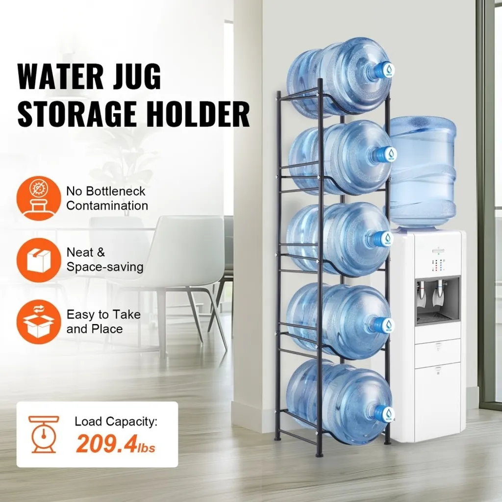 Support pour pichets d'eau noir 5 bouteilles rangement vertical robuste - 2
