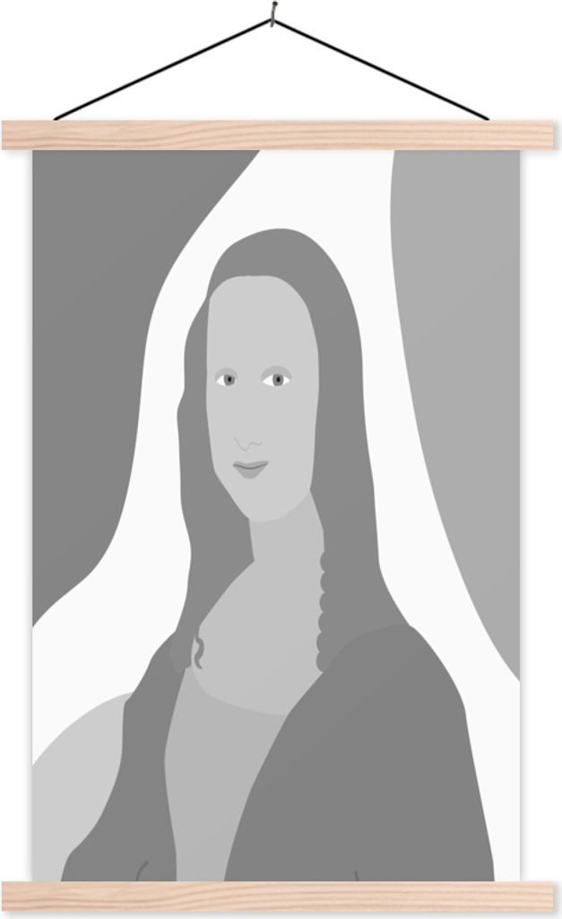 MuchoWow Textilposter Mona Lisa - Porträt - Schwarz - Weiß 60x90 cm mit holzfarbenen Rahmen - Textil