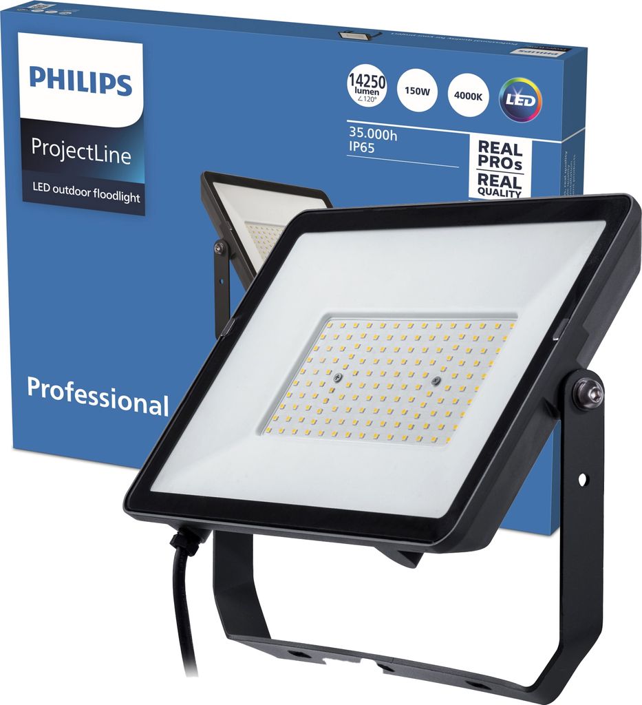 Philips Scheinwerfer, Schwarz, IP65, Metall, 150 W, LED, 4000 K