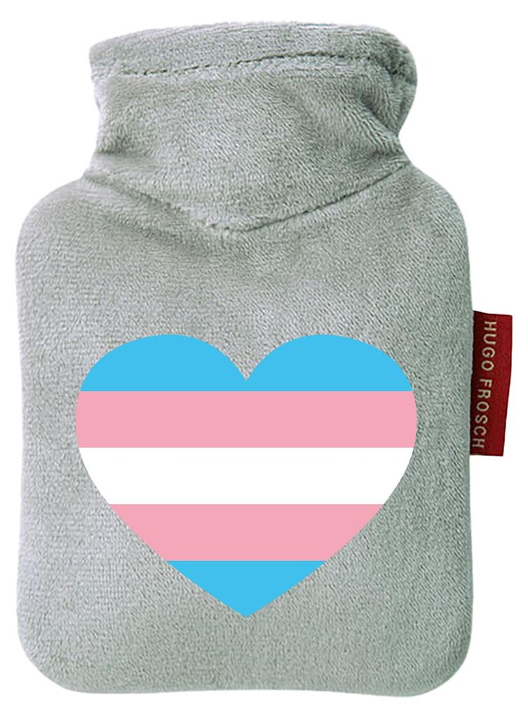 Huuraa Mini-Wärmflasche Trans Pride Flagge LGBTQ Herz 0,2 Liter Grey Mini Veloursbezug Taschenwärmer Geschenkidee