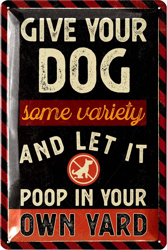 Retro Blechschild Hund- Schild Hunde kacken verboten, lustiges hier ist kein Hundeklo Schild aus Metall in englisch 20x30cm