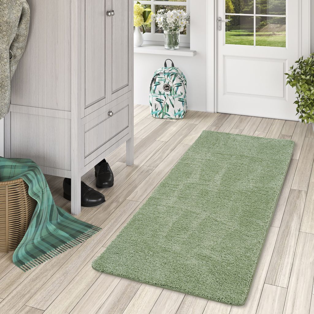Luxus Läufer Hochflor Langflor Teppich Milano Mintgrün, Größe:80x320 cm