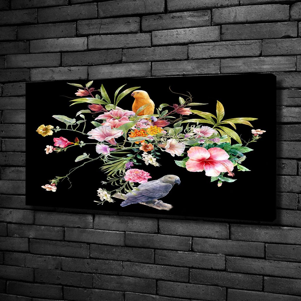 Tulup Leinwandbild -100x50 cm - Wandkunst - Drucke auf Leinwand - Leinwanddruck - Tiere - Mehrfarbig - Blumen und Vögel
