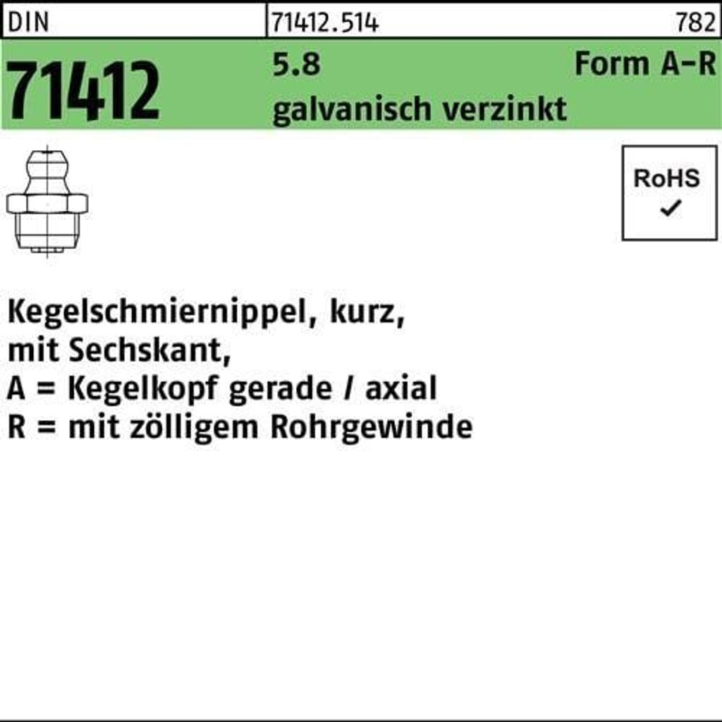 Reyher Schmiernippel H 1 verzinkt G 1/8" DIN 71412 (100 Stück)