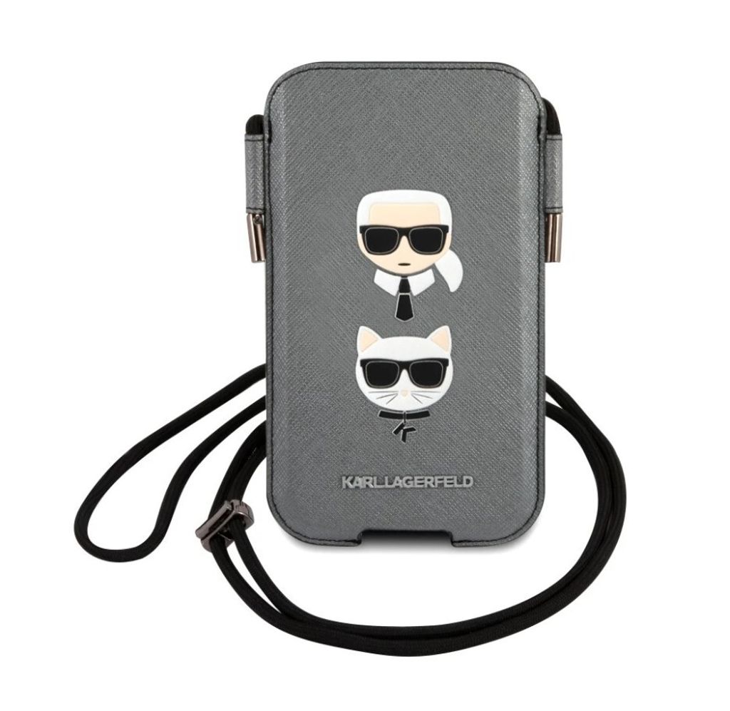 Torebka Karl Lagerfeld Saffiano Ikonik Karl&Choupette Kopf 6.1'' - Szara