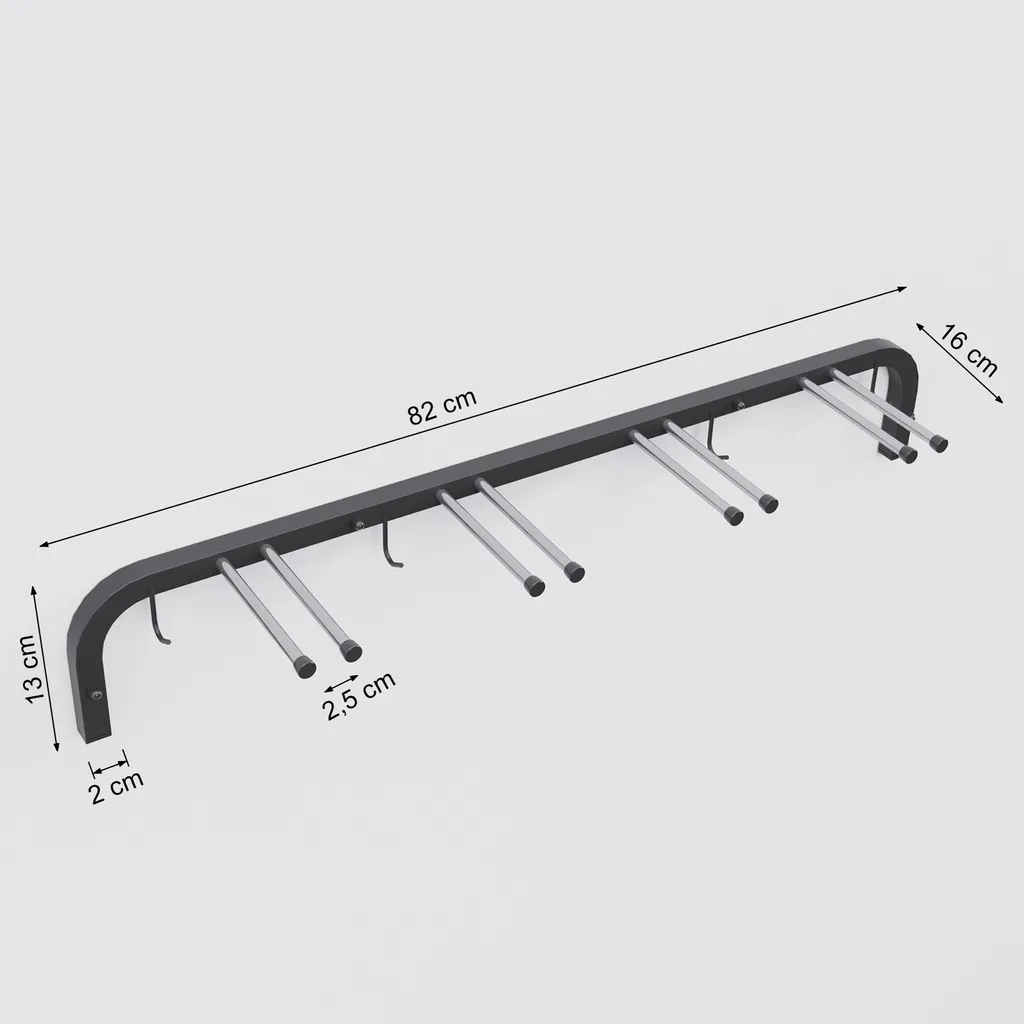 Support Mural Pliable Pour 4 Paires De Skis – 47,5 Cm De Long, Bras 14 Cm, Revêtement Caoutchouc Antirays, Kit De Montage Inclus