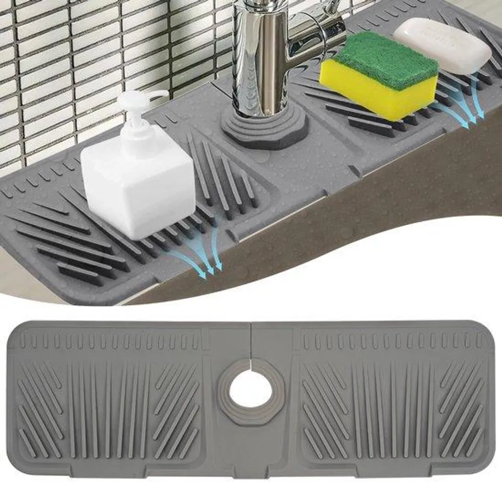 Tapis d'égouttage en silicone gris 44,5x14 cm pour évier de cuisine
