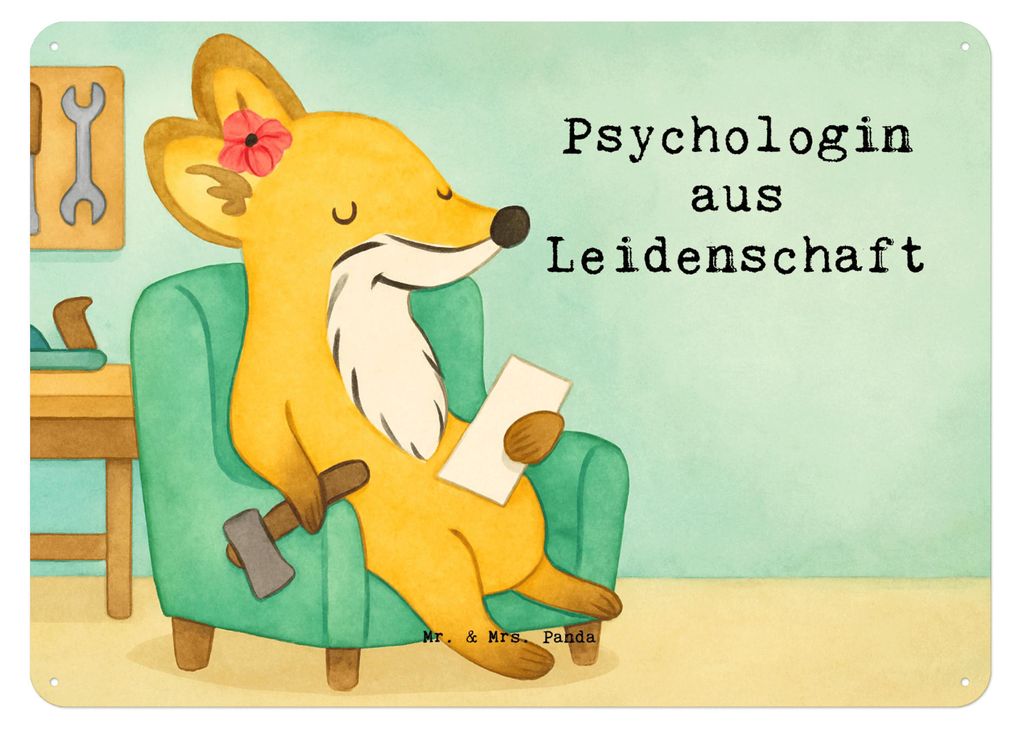 Mr. & Mrs. Panda Schild Psychologin Leidenschaft Design DIN A6 - Weiß - Geschenk, wandtafel, Türschild, Blechschild, Wandbild, tafel