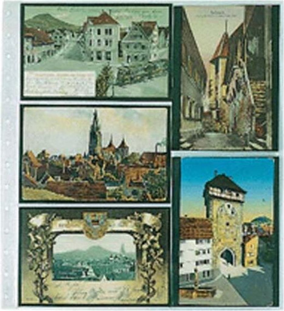 SAFE 7750 PA 5 Postkarten Bätter, Einsteckblatt für alte Postkarten mit 5 Taschen für 6 quer- und 4 hochformatige Karten