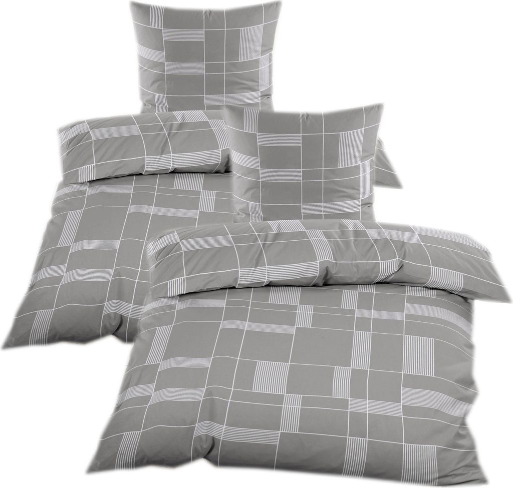 Biber Bettwäsche 135x200 cm 4tlg. mit Reißverschluss in Grau mit Streifen